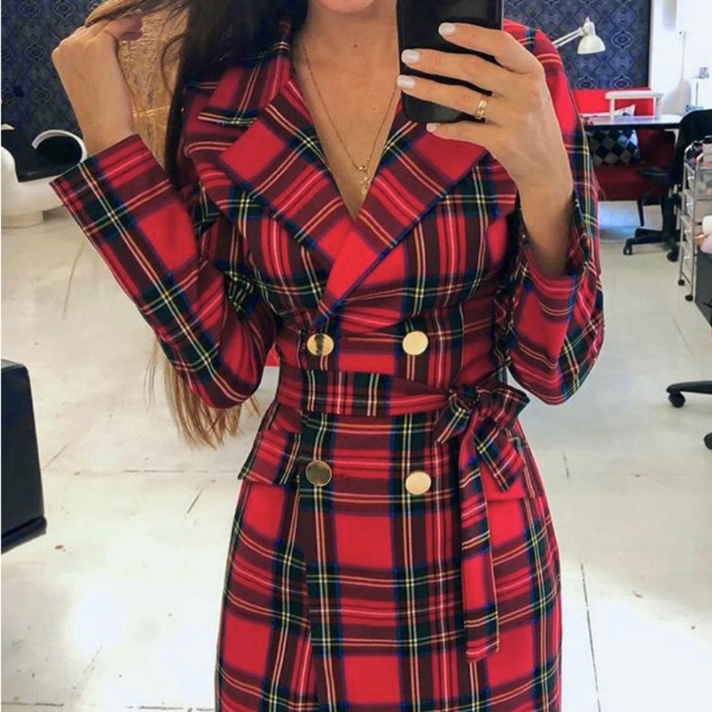 ❌SOLD❌Issa Wrap Double Breasted Plaid Dress